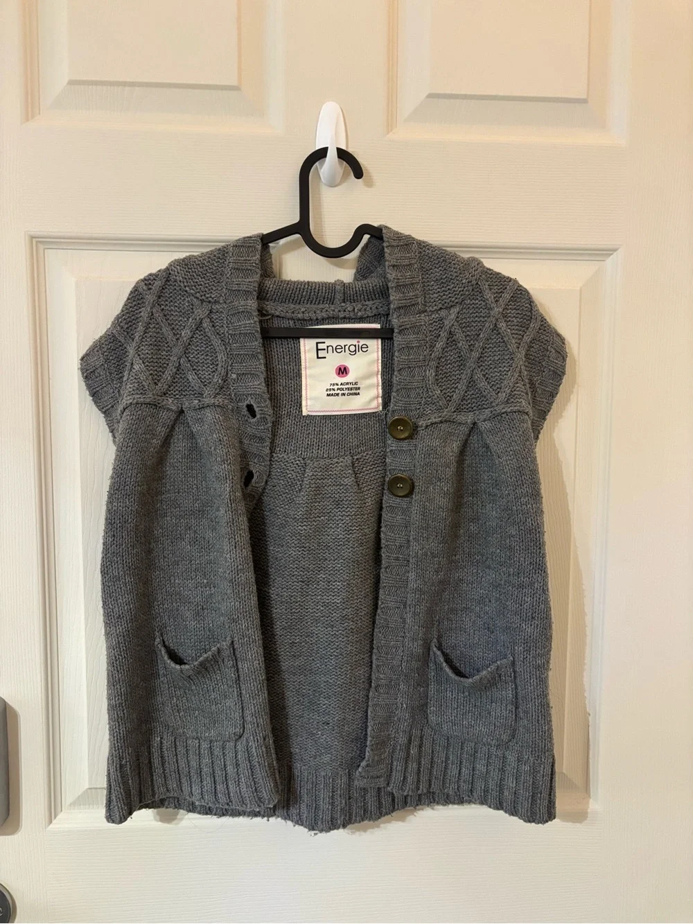 Cable Knit Short-Sleeve Hooded Sweater